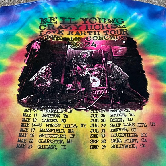 Neil Young Crazy Horse Love Earth Tour 24 Live In Concert Tie Dye TShirt Mens M - Picture 2 of 5
